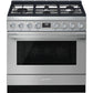 Smeg CPF36UGMX Portofino Pro-Style Dual Fuel Range, Gray, 36