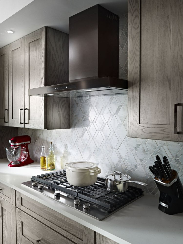 Thermador Dual Range with Mini Herringbone Tile Backsplash - Transitional -  Kitchen
