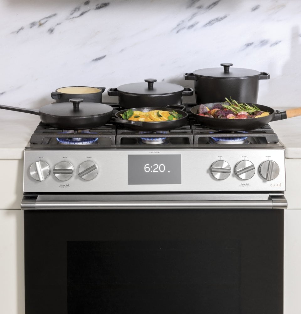 Cafe C2S950M2NS5 Café 30" Smart Slide-In, Front-Control, Dual-Fuel, Double-Oven Range With Convection In Platinum Glass