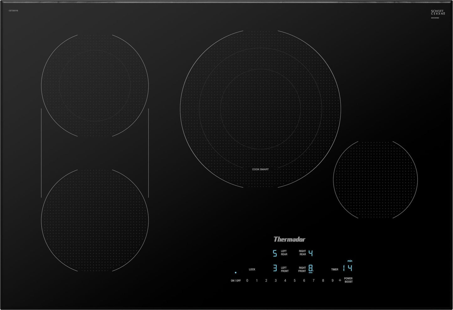 Thermador CET305YB Touch Control Electric Cooktop 30'' Black, Surface Mount Without Frame Cet305Yb