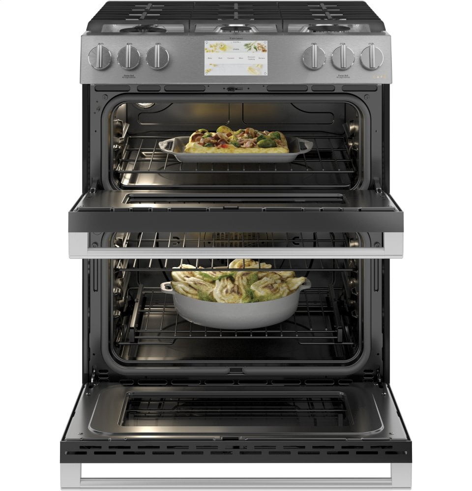 Cafe C2S950M2NS5 Café 30" Smart Slide-In, Front-Control, Dual-Fuel, Double-Oven Range With Convection In Platinum Glass