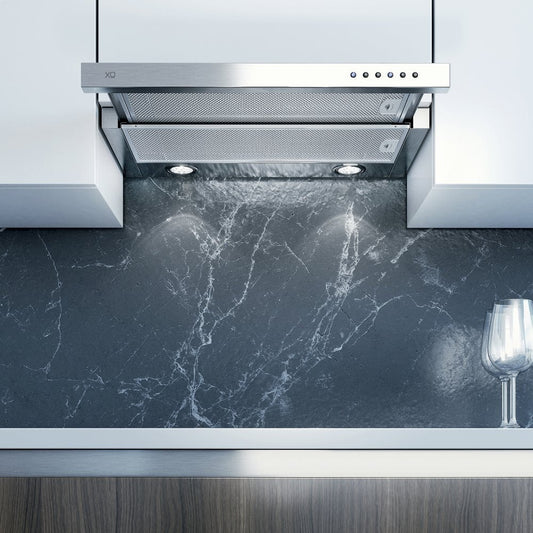 Xo Appliance XOC24SC 24" 600/395 Cfm Under Cabinet Glide Out Visor Italian Made Stainless