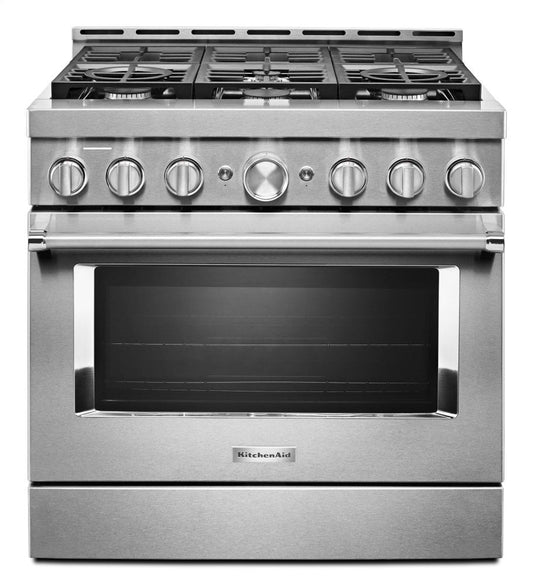 Kitchenaid KFGC506JSS Kitchenaid® 36'' Smart Commercial-Style Gas Range With 6 Burners - Heritage Stainless Steel