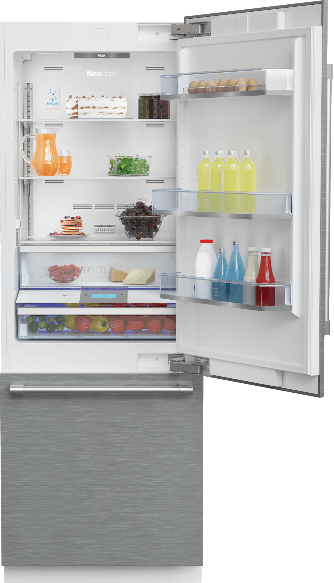 Beko BBBF3019IMWESS 30" Stainless Steel Freezer Bottom Built-In Refrigerator With Auto Ice Maker, Water Dispenser