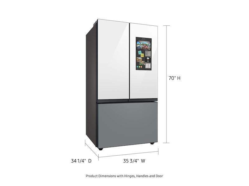Samsung RF30BB69006MAA Bespoke 3-Door French Door Refrigerator (30 Cu. Ft.) - With Top Left And Family Hub™ Panel In White Glass - And Matte Grey Glass Bottom Door Panel