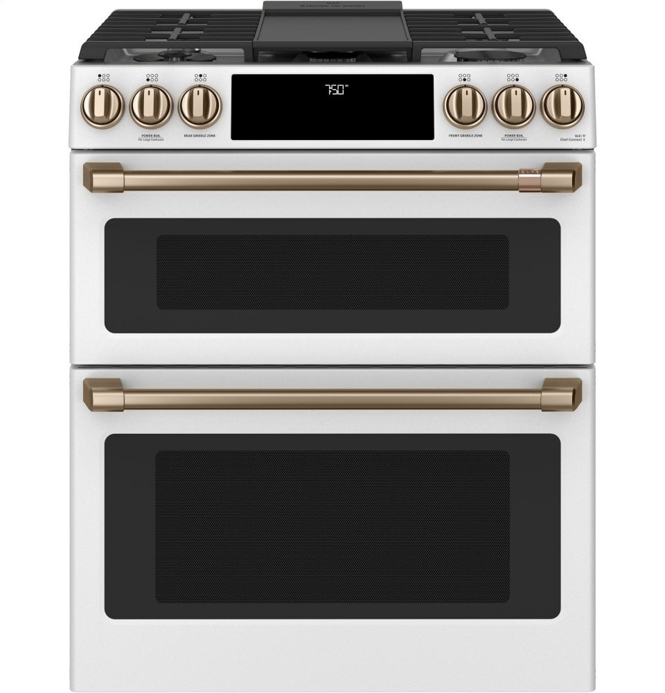 Cafe CGS750P4MW2 Café 30" Smart Slide-In, Front-Control, Gas Double-Oven Range With Convection