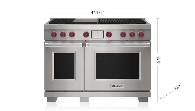 Wolf DF48450CGSPLP 48" Dual Fuel Range - 4 Burners, Infrared Charbroiler And Infrared Griddle