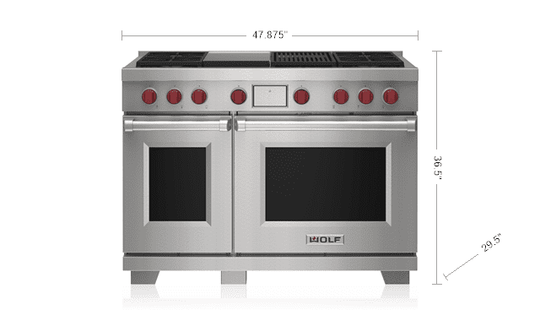 Wolf DF48450CGSPLP 48" Dual Fuel Range - 4 Burners, Infrared Charbroiler And Infrared Griddle