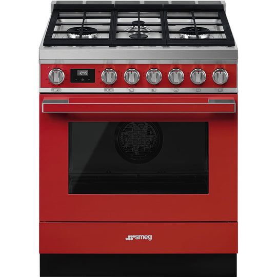 Smeg CPF30UGMR Portofino Pro-Style Dual Fuel Range, Red, 30" X 25"