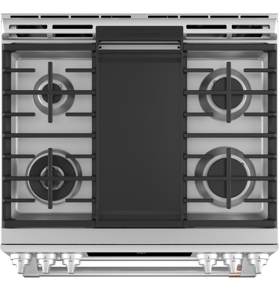 Cafe CGS750P2MS1 Café 30" Smart Slide-In, Front-Control, Gas Double-Oven Range With Convection