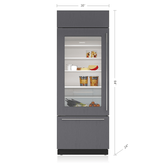 Sub-Zero BI30UAORH 30" Classic Over-And-Under Refrigerator/Freezer With Glass Door - Panel Ready