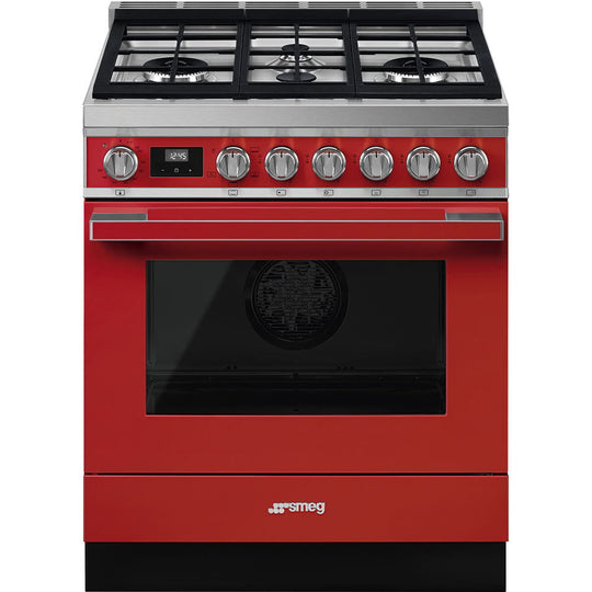 Smeg CPF30UGGR Portofino Pro-Style All-Gas Range, Red, 30" X 25"