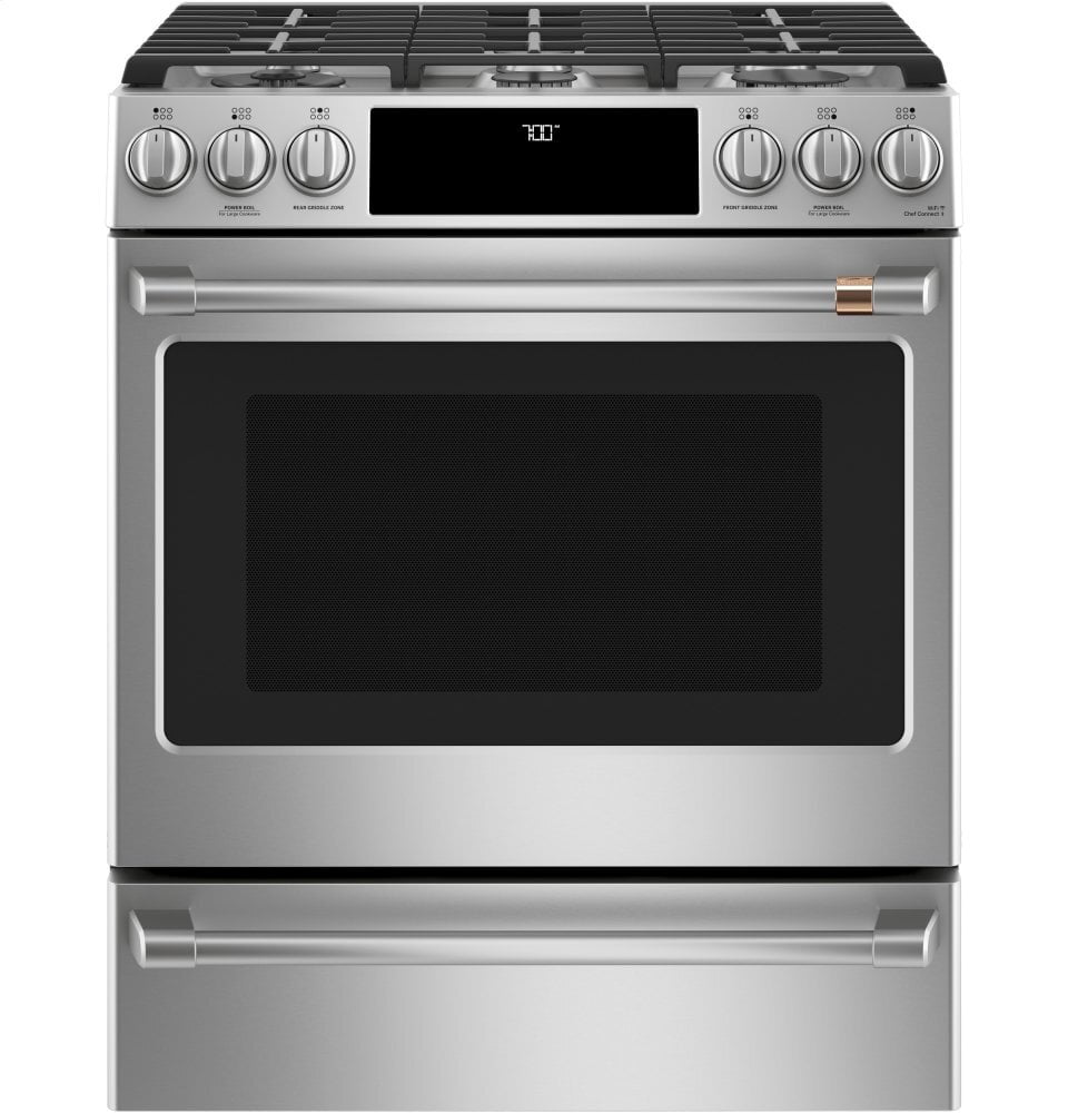 Cafe CGS700P2MS1 Café 30" Smart Slide-In, Front-Control, Gas Range With Convection Oven