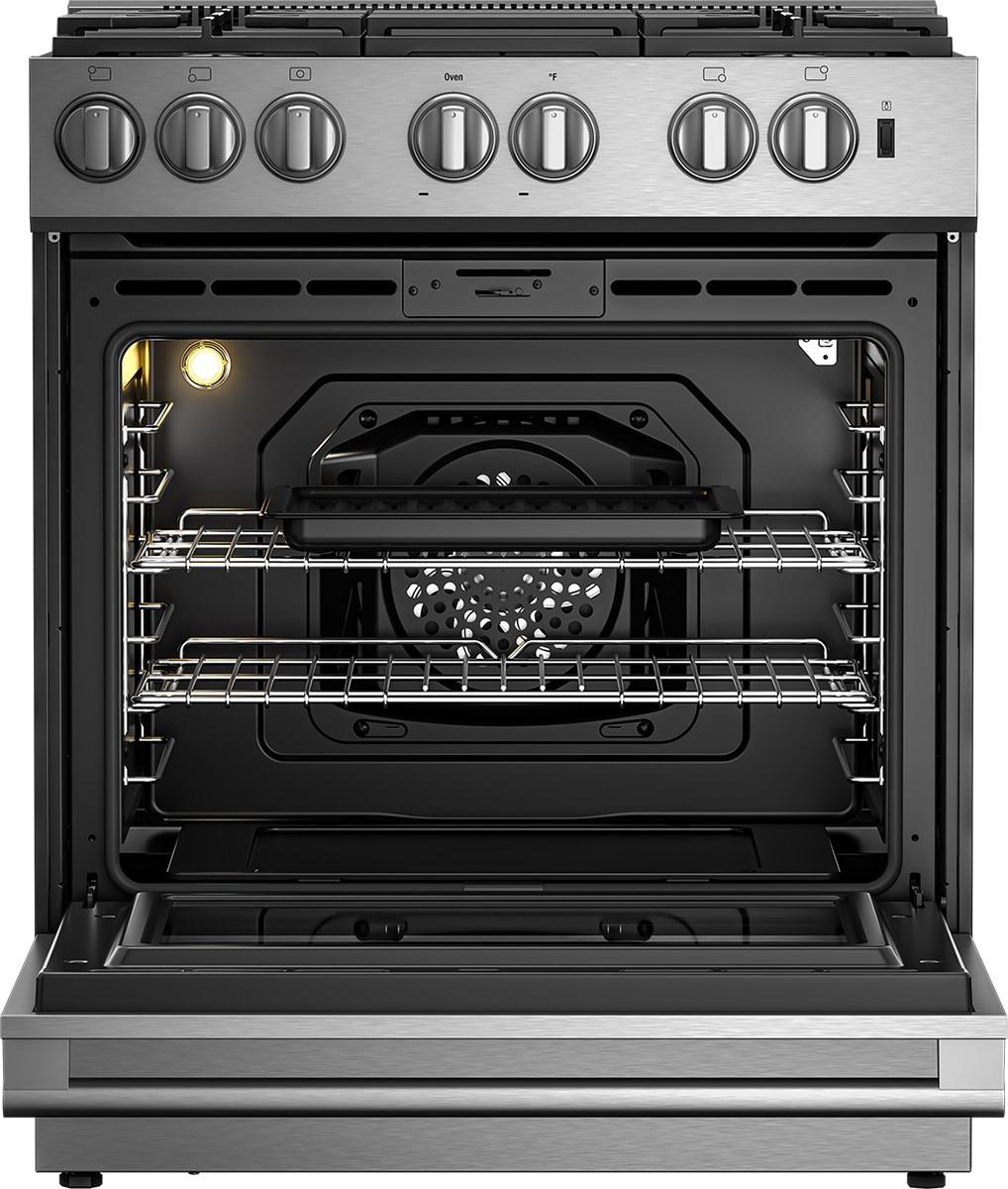 Blomberg Appliances BDF30522SS 30In Dual Fuel 5 Burner Range With 5.7 Cu Ft Self Clean Oven, Slide-In Style