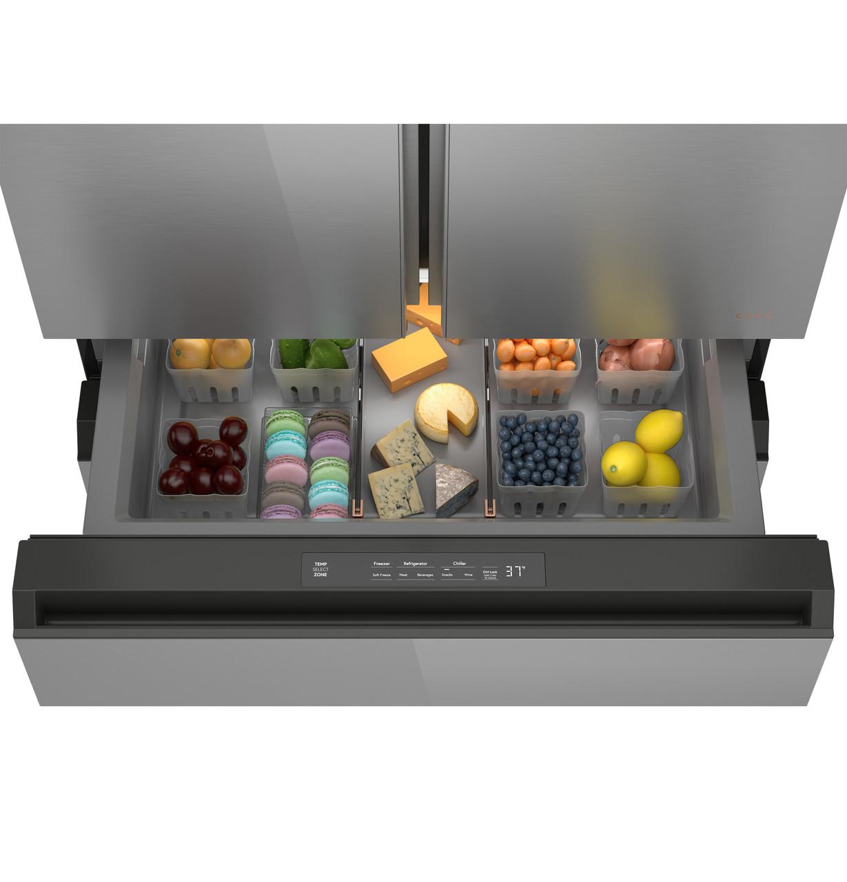 Cafe CGE29DM5TS5 Café™ Energy Star® 28.7 Cu. Ft. Smart 4-Door French-Door Refrigerator In Platinum Glass With Dual-Dispense Autofill Pitcher