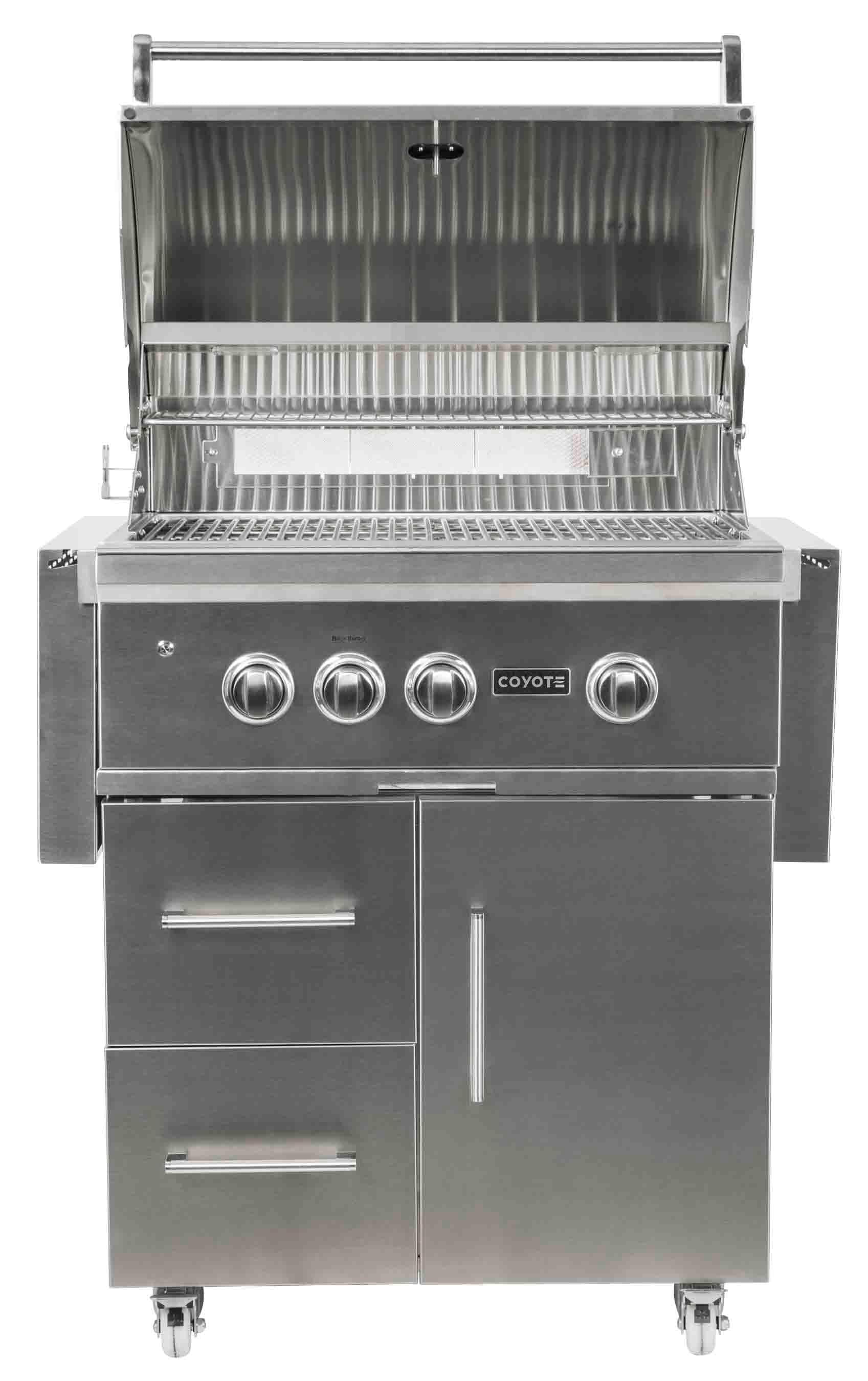 Coyote C2SL30LPFS 30" Grill On Cart Lp; Infinity Burners; Ceramics; Led'S