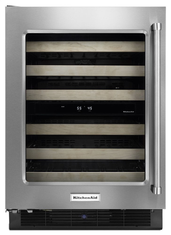 Kitchenaid KUWL204ESB 24" Wine Cellar With Glass Door And Wood-Front Racks - Stainless Steel