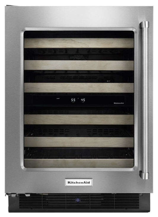 Kitchenaid KUWL204ESB 24" Wine Cellar With Glass Door And Wood-Front Racks - Stainless Steel