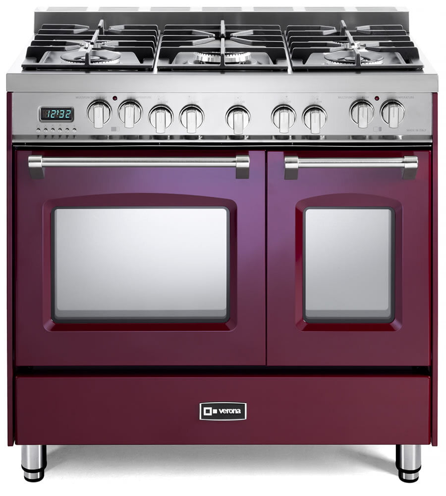 Verona VPFSGE365DBU Burgundy 36" Prestige Dual Fuel Double Oven Range