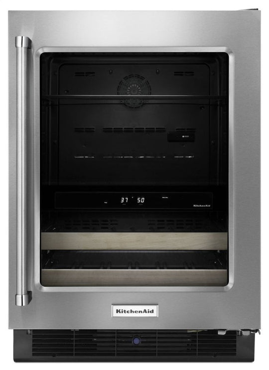 Kitchenaid KUBR204ESB 24" Beverage Center With Glass Door And Wood-Front Racks - Stainless Steel