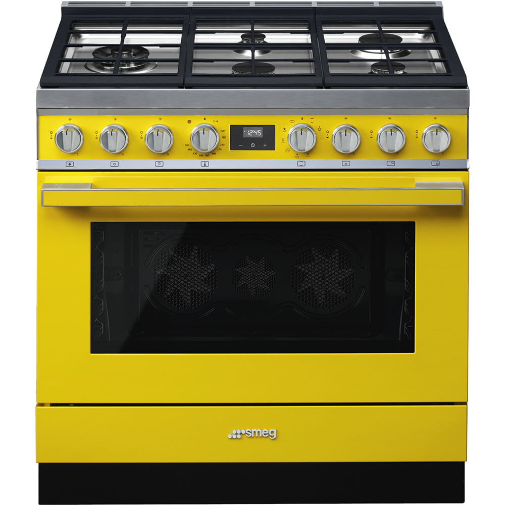 Smeg CPF36UGMYW Portofino Pro-Style Dual Fuel Range, Yellow, 36" X 25"