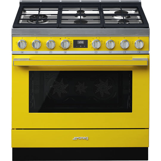 Smeg CPF36UGMYW Portofino Pro-Style Dual Fuel Range, Yellow, 36" X 25"