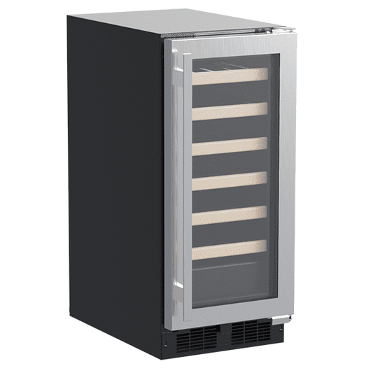 Marvel MLWC215SG01A 15-In Built-In High-Efficiency Single Zone Wine Refrigerator With Door Style - Black-Gray Frame Glass