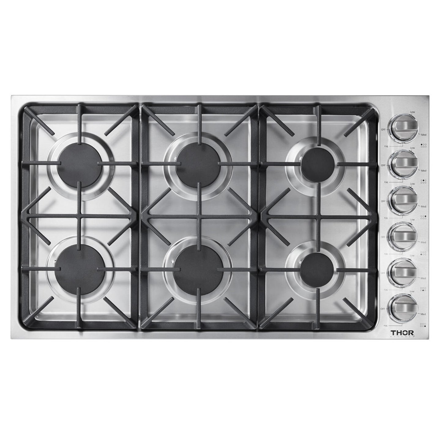 Thor Kitchen TGC3601 36 Inch Professional Drop-In Gas Cooktop With Six Burners In Stainless Steel