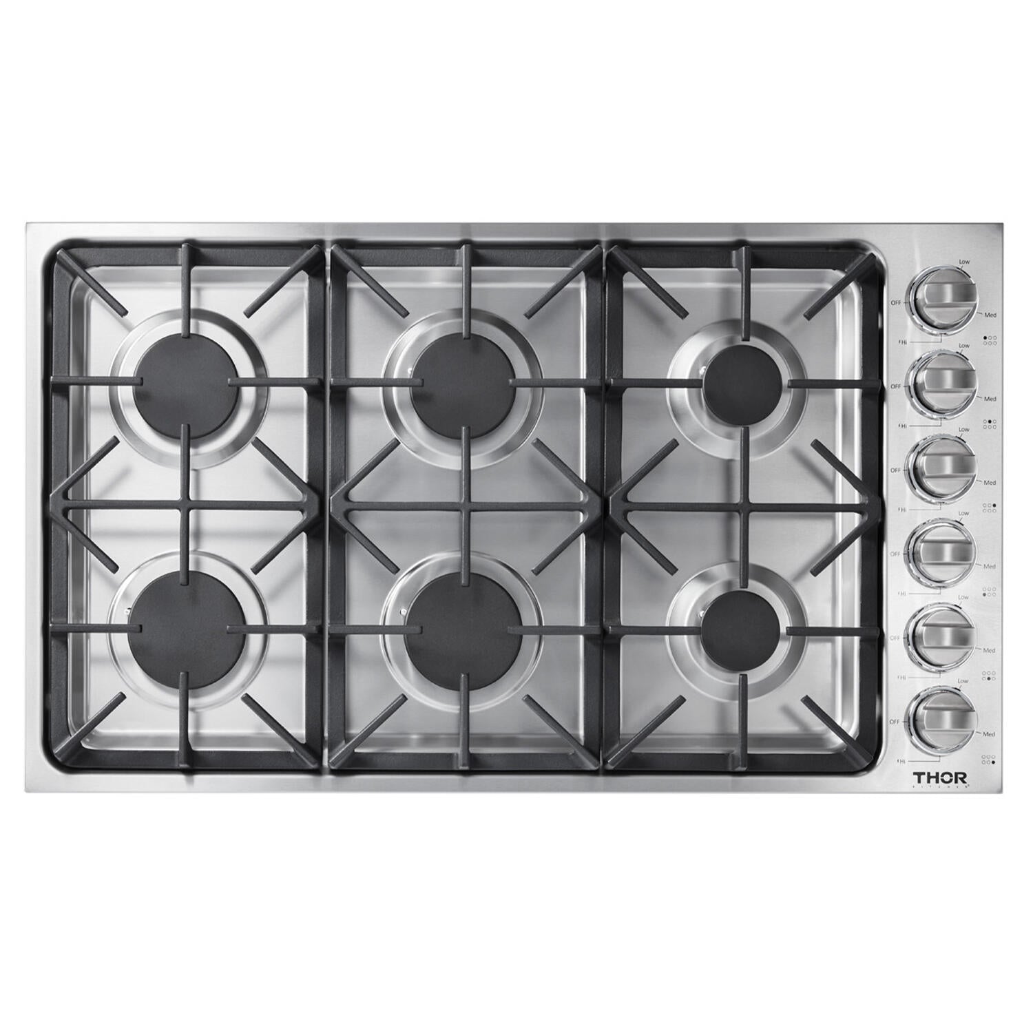 Thor Kitchen TGC3601 36 Inch Professional Drop-In Gas Cooktop With Six Burners In Stainless Steel