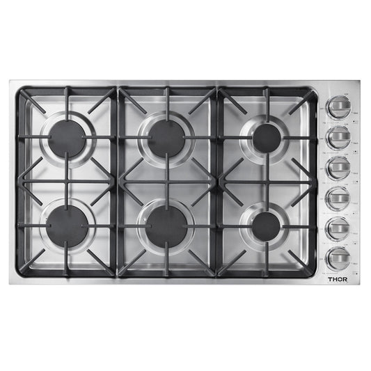Thor Kitchen TGC3601 36 Inch Professional Drop-In Gas Cooktop With Six Burners In Stainless Steel