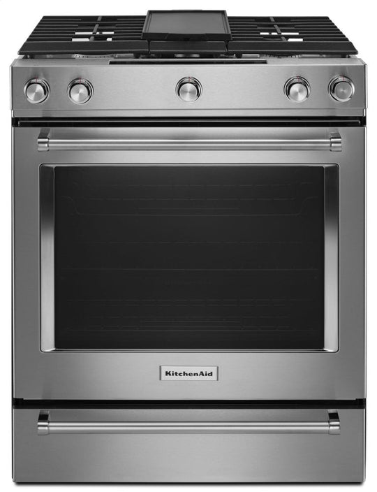 Kitchenaid KSDB900ESS 30-Inch 5-Burner Dual Fuel Convection Slide-In Range With Baking Drawer - Stainless Steel