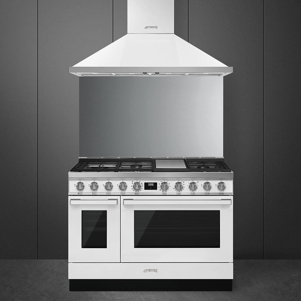 Smeg CPF48UGMWH Portofino Pro-Style Dual Fuel Range, White, 48" X 25"