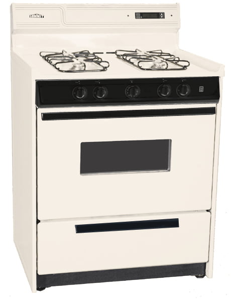 Summit SNM2307CKW Deluxe Bisque Gas Range In 30" Width With Electronic Ignition, Digital Clock/Timer, And Oven Door With Light; Replaces Stm2307Kw
