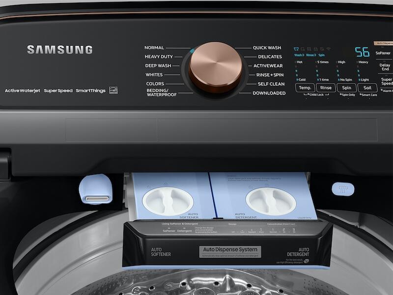Samsung WA55A7700AV 5.5 Cu. Ft. Extra-Large Capacity Smart Top Load Washer With Auto Dispense System In Brushed Black