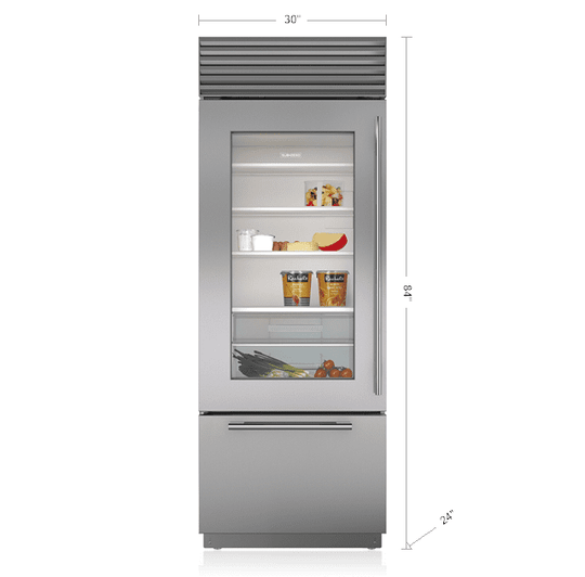 Sub-Zero BI30UGSPHRH 30" Classic Over-And-Under Refrigerator/Freezer With Glass Door
