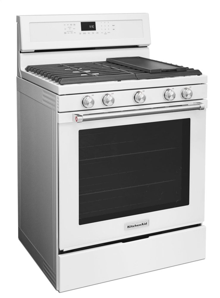 Kitchenaid KFGG500EWH 30-Inch 5-Burner Gas Convection Range - White
