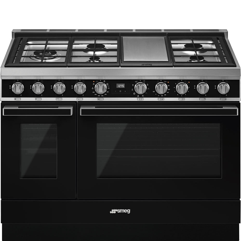 Smeg CPF48UGMBL Portofino Pro-Style Dual Fuel Range, Black, 48" X 25"