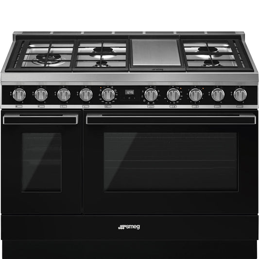 Smeg CPF48UGMBL Portofino Pro-Style Dual Fuel Range, Black, 48" X 25"