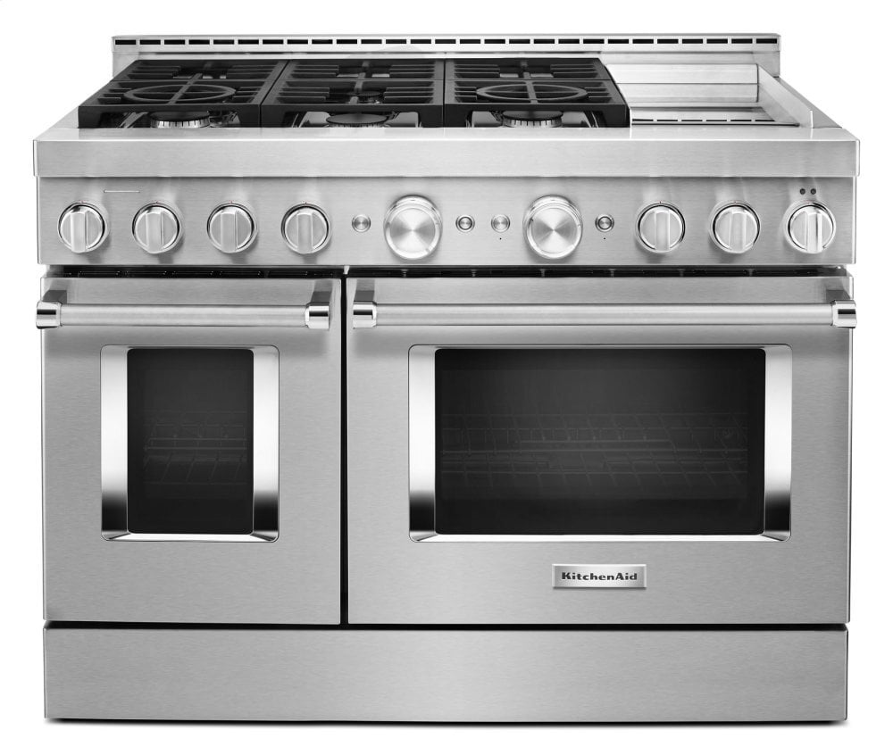 Kitchenaid KFGC558JSS Kitchenaid® 48'' Smart Commercial-Style Gas Range With Griddle - Heritage Stainless Steel