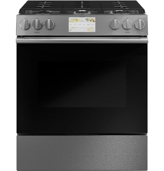 Cafe C2S900M2NS5 Café 30" Smart Slide-In, Front-Control, Dual-Fuel Range In Platinum Glass
