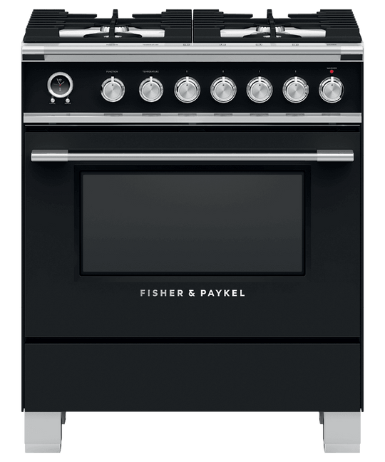 Fisher & Paykel OR30SCG6B1 Dual Fuel Range, 30", 4 Burners, Self-Cleaning