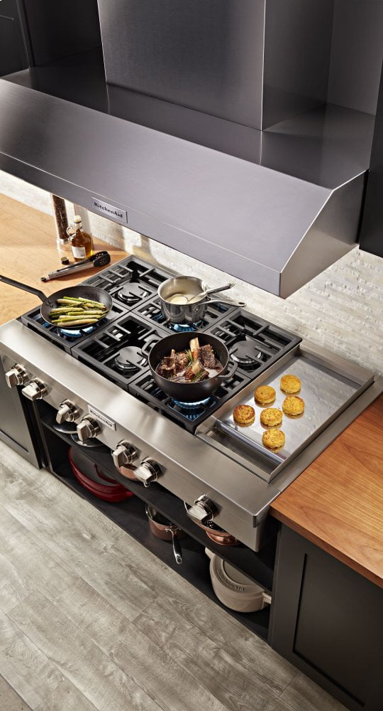 Kitchenaid KCGC558JSS Kitchenaid® 48'' 6-Burner Commercial-Style Gas Rangetop With Griddle - Stainless Steel