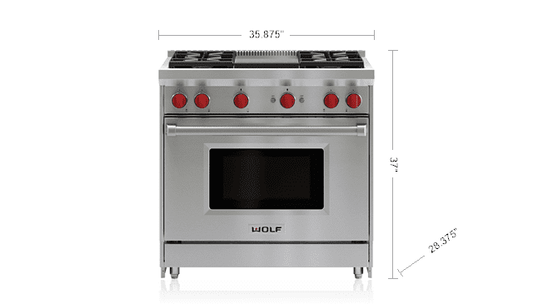 Wolf GR364GLP 36" Gas Range - 4 Burners And Infrared Griddle