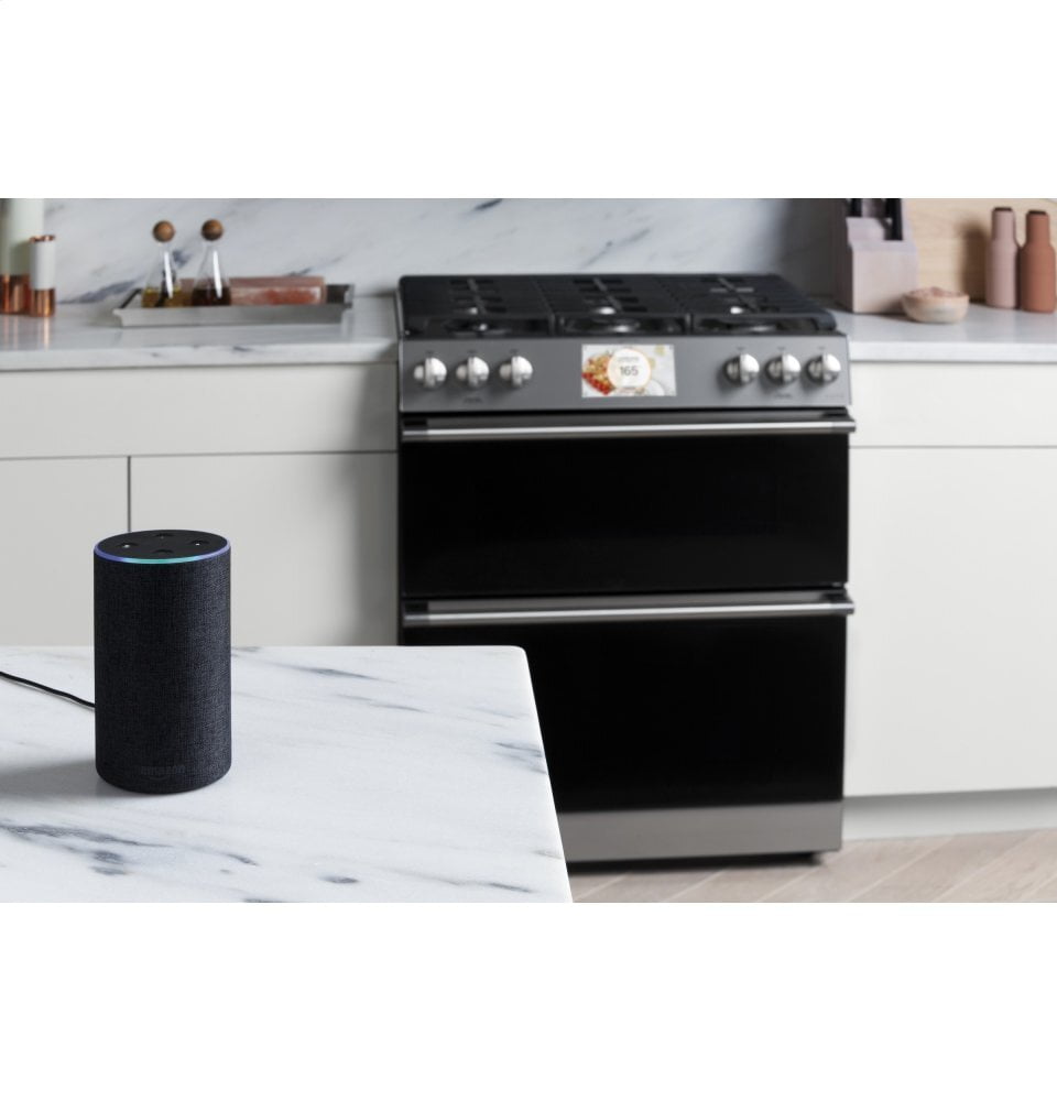 Cafe C2S950M2NS5 Café 30" Smart Slide-In, Front-Control, Dual-Fuel, Double-Oven Range With Convection In Platinum Glass