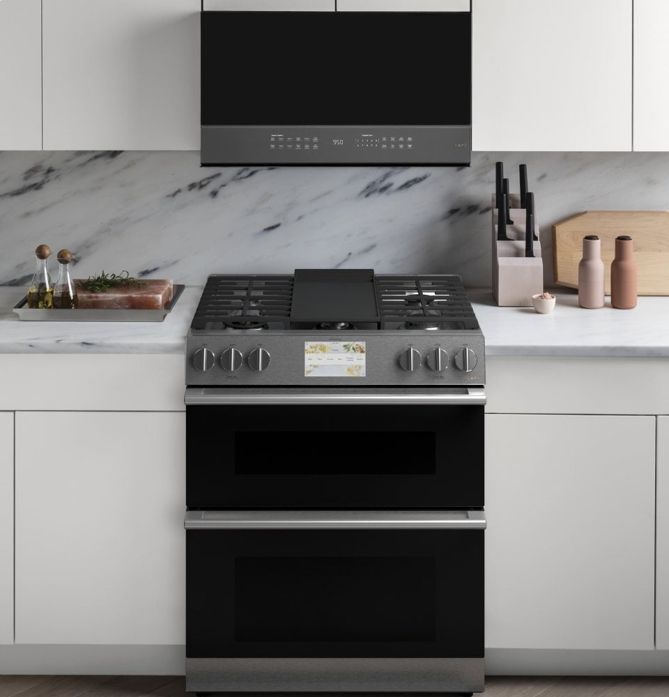 Cafe C2S950M2NS5 Café 30" Smart Slide-In, Front-Control, Dual-Fuel, Double-Oven Range With Convection In Platinum Glass