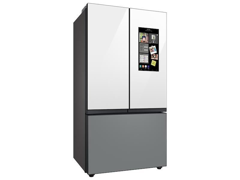 Samsung RF24BB69006M Bespoke 3-Door French Door Refrigerator (24 Cu. Ft.) - With Top Left And Family Hub™ Panel In White Glass - And Matte Grey Glass Bottom Door Panel