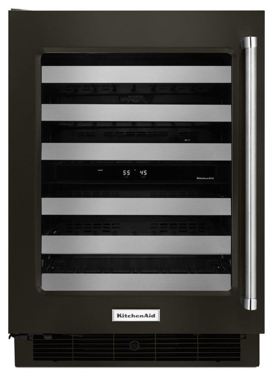 Kitchenaid KUWL304EBS 24" Wine Cellar With Glass Door And Metal-Front Racks - Black Stainless Steel With Printshield™ Finish