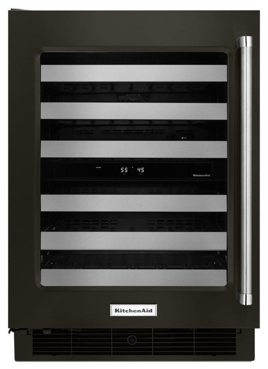 Kitchenaid KUWL304EBS 24" Wine Cellar With Glass Door And Metal-Front Racks - Black Stainless Steel With Printshield™ Finish