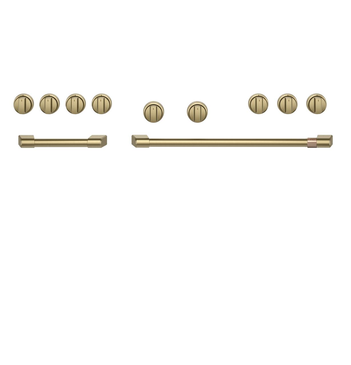 Cafe CXPR8HKPTCG Café™ 48" Brushed Brass Handle & Knob Set For Pro Range And Rangetop