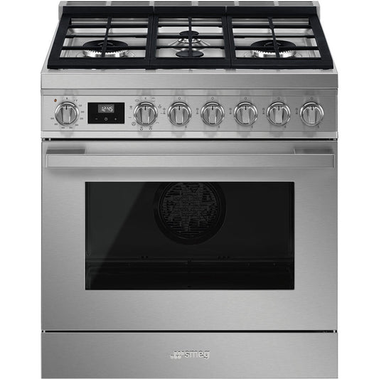 Smeg CPF30UGMX Portofino Pro-Style Dual Fuel Range, Gray, 30" X 25"